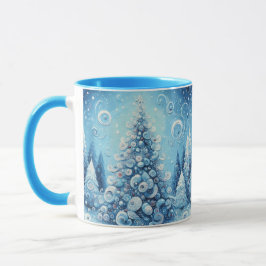 Taza Espectacular árbol de navidad impresionista azul