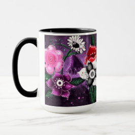 Taza Espectacular floral morado negro rosado margarita 