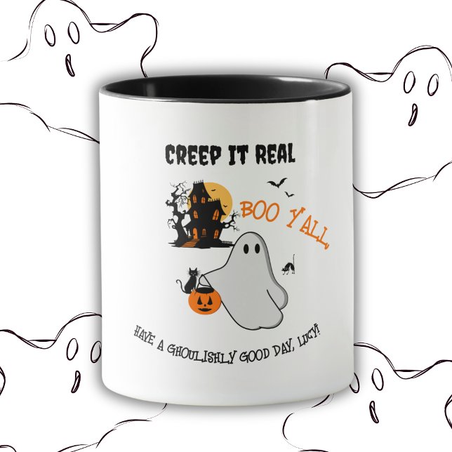 Taza Espectacular patrón de diseño fantasma de Hallowee ("Creep It Real" Mug)