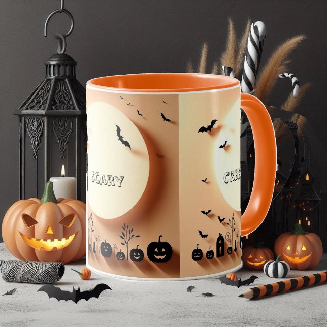 Taza Espeluznante asustado, asustado y asustado Naranja (Spooky Scary Creepy Hallow Jacks Black Bats Orange Mug)