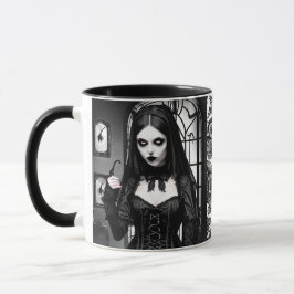 Taza Espeluznante Chica gótico blanco y negro