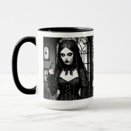 Taza Espeluznante Chica gótico blanco y negro