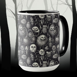 Taza Espeluznante masa de monstruos en grises mudos y n