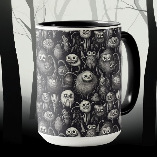 Taza Espeluznante masa de monstruos en grises mudos y n (Subido por el creador)
