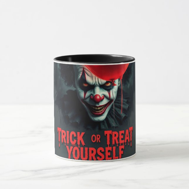 Taza Espeluznante payaso trick-or-Treat Halloween Mug (Centro)