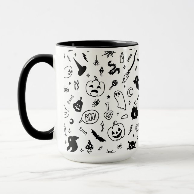 Taza espeluznante y aterrador patrón de doodle de la fi (Izquierda)