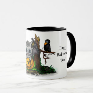 Taza Esperando por Halloween, Murciélago y Cuervo Lindo