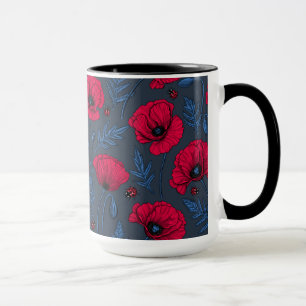 Taza Espías rojas y ladybugs en azul oscuro