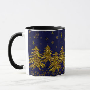 Taza Espinoso árbol de Navidad de oro, estrellas, nieve