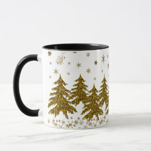 Taza Espinoso árbol de Navidad de oro, estrellas, nieve