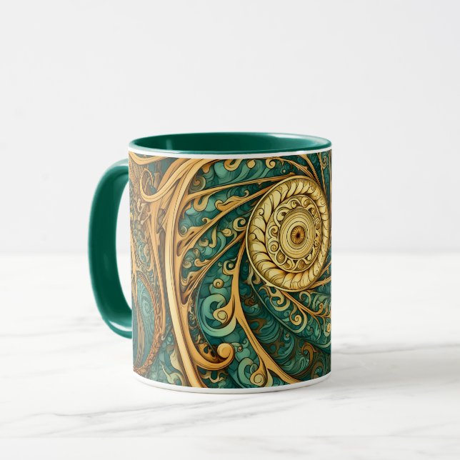 Taza Espirales en verde y oro (Anverso izquierdo)