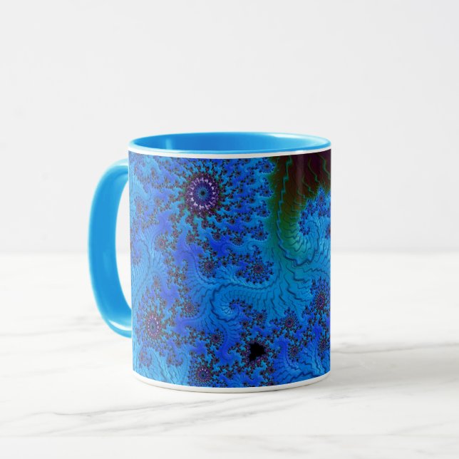 Taza Espirales Groovy Moody Blue Fractal Mandelbrot (Anverso izquierdo)