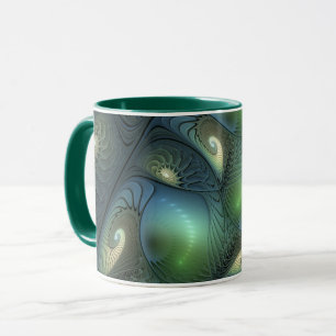 Taza Espirales Verde azulado Beige Verde Resumen arte f