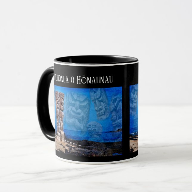 Taza Espíritus tiki, isla grande, Hawaii, tazón negro d (Anverso izquierdo)