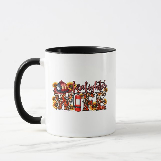 Taza Esposa de bombero – Estampado de girasol leopardo  (Izquierda)