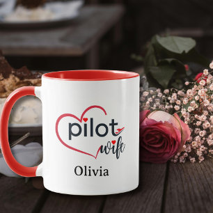 Taza Esposa de Piloto Corazón Avión Cumpleaños Romántic