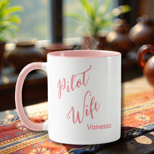 Taza Esposa de Piloto Escritura Rosa Personalizada Simp