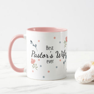 Taza Esposa del mejor pastor, peluca floral rosada