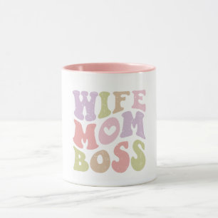 Taza Esposa Mamá Jefa Script Retro Groovy Día de la Mad