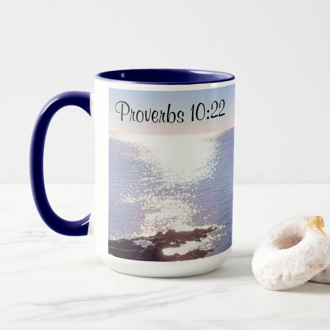 Taza Espumoso océano azul bendición Biblia verse (Con donut)