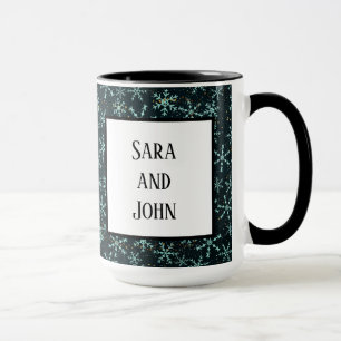 Taza Espumosos copos de nieve azul blanco en cielo negr