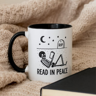 Taza Esqueleto Divertido Leer en Paz para Lectores Ávid