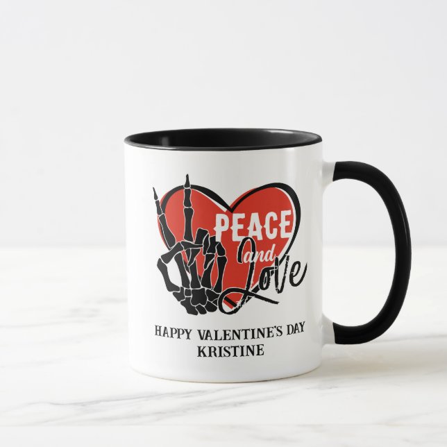 Taza Esqueleto moderno personalizado: paz y amor (Derecha)