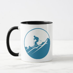 Taza Esquí de nieve por las montañas rocosas Azul y Wh