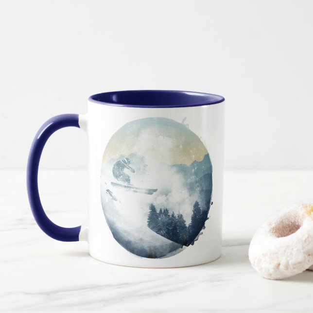 Taza Esquí en polvo de montaña cuesta abajo (Con donut)