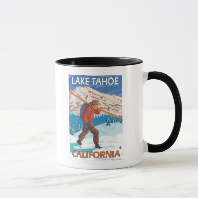 Taza Esquiador con esquís de nieve - Lago Tahoe, Califo (Derecha)