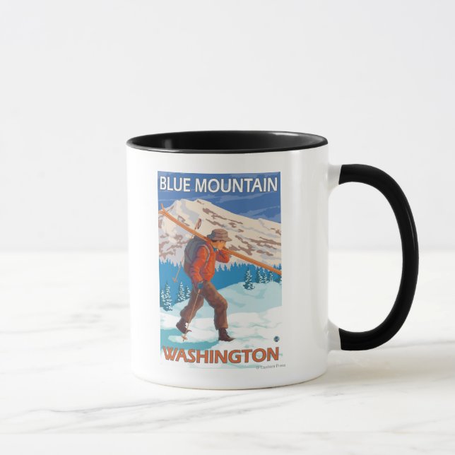 Taza Esquiador con esquís de nieve - Montaña Azul, WA (Derecha)