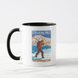 Taza Esquiador con esquís de nieve - Paso Stevens, WA