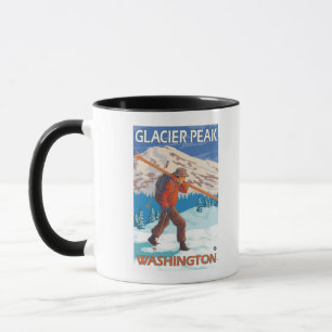 Taza Esquiador con esquís de nieve - pico glaciar, WA