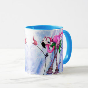 Taza Esquiador divertido de flamencos rosados - Cómic 
