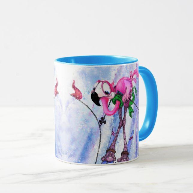 Taza Esquiador divertido de flamencos rosados - Cómic d (Anverso derecho)