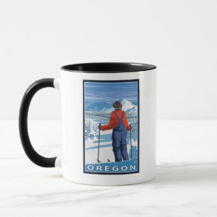 Taza Esquiador que admira el poster del viaje del