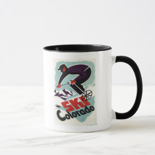 Taza Esquiador vestido negro y púrpura