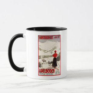 Taza Esquiadora mujer con vistas al Poster de Adelboden