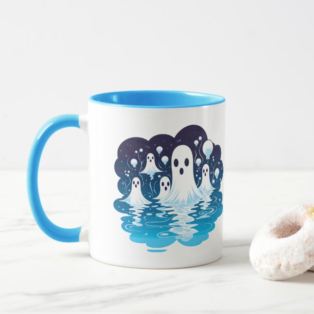Taza Esquiadores de hojas enfrentados para Halloween (Con donut)