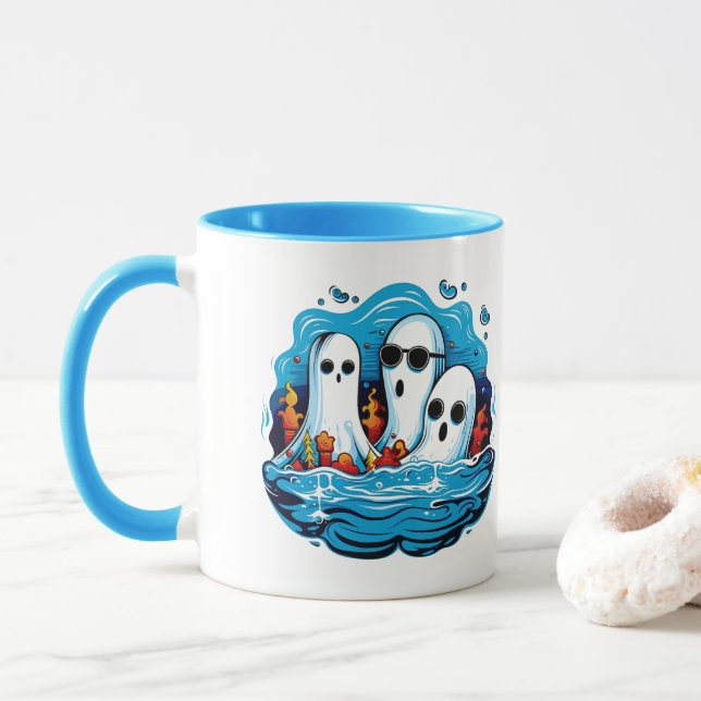 Taza Esquiadores de hojas enfrentados para Halloween (Con donut)