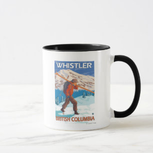 Taza Esquís de la nieve del esquiador que llevan -