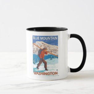 Taza Esquís de la nieve del esquiador que llevan -