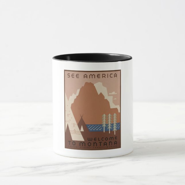 Taza Estado de Montana: tribus indias, montañas, prader (Centro)