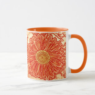 Taza Estampa de bloque de Gerbera Daisy - naranja azafr