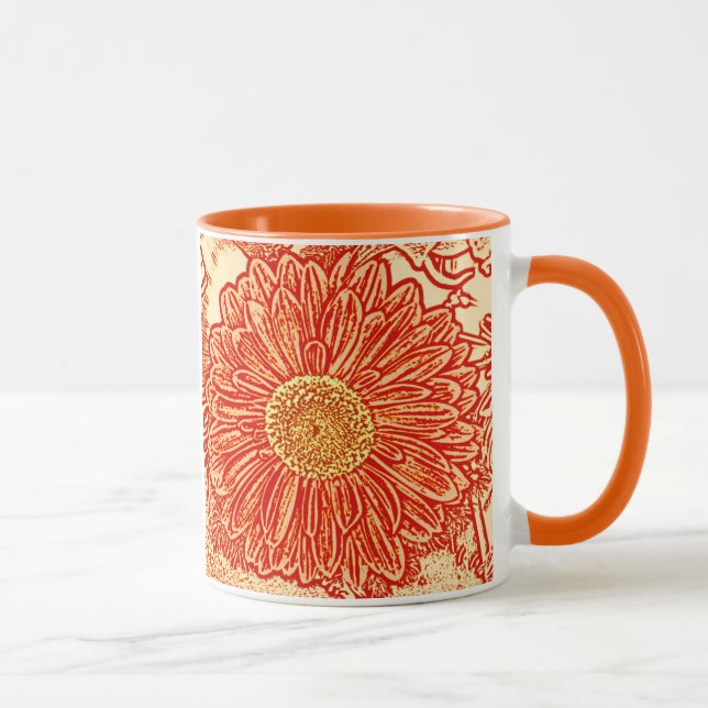 Taza Estampa de bloque de Gerbera Daisy - naranja azafr (Derecha)