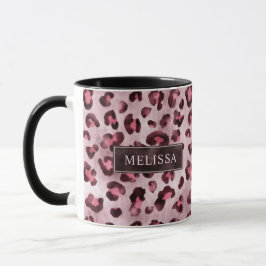 Taza Estampado Animal Leopardo Rosa Con Nombres Y Hojal