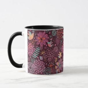 Taza Estampado de flores abstracto con los pájaros
