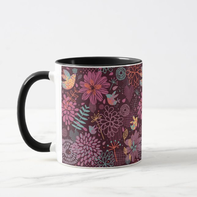 Taza Estampado de flores abstracto con los pájaros (Izquierda)
