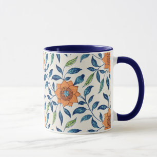 Taza Estampado de flores azul y anaranjado
