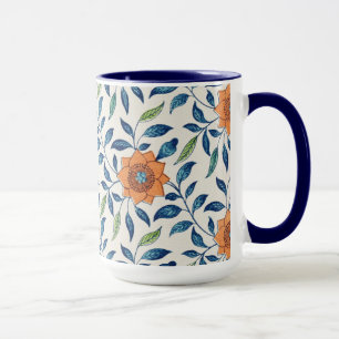 Taza Estampado de flores azul y anaranjado